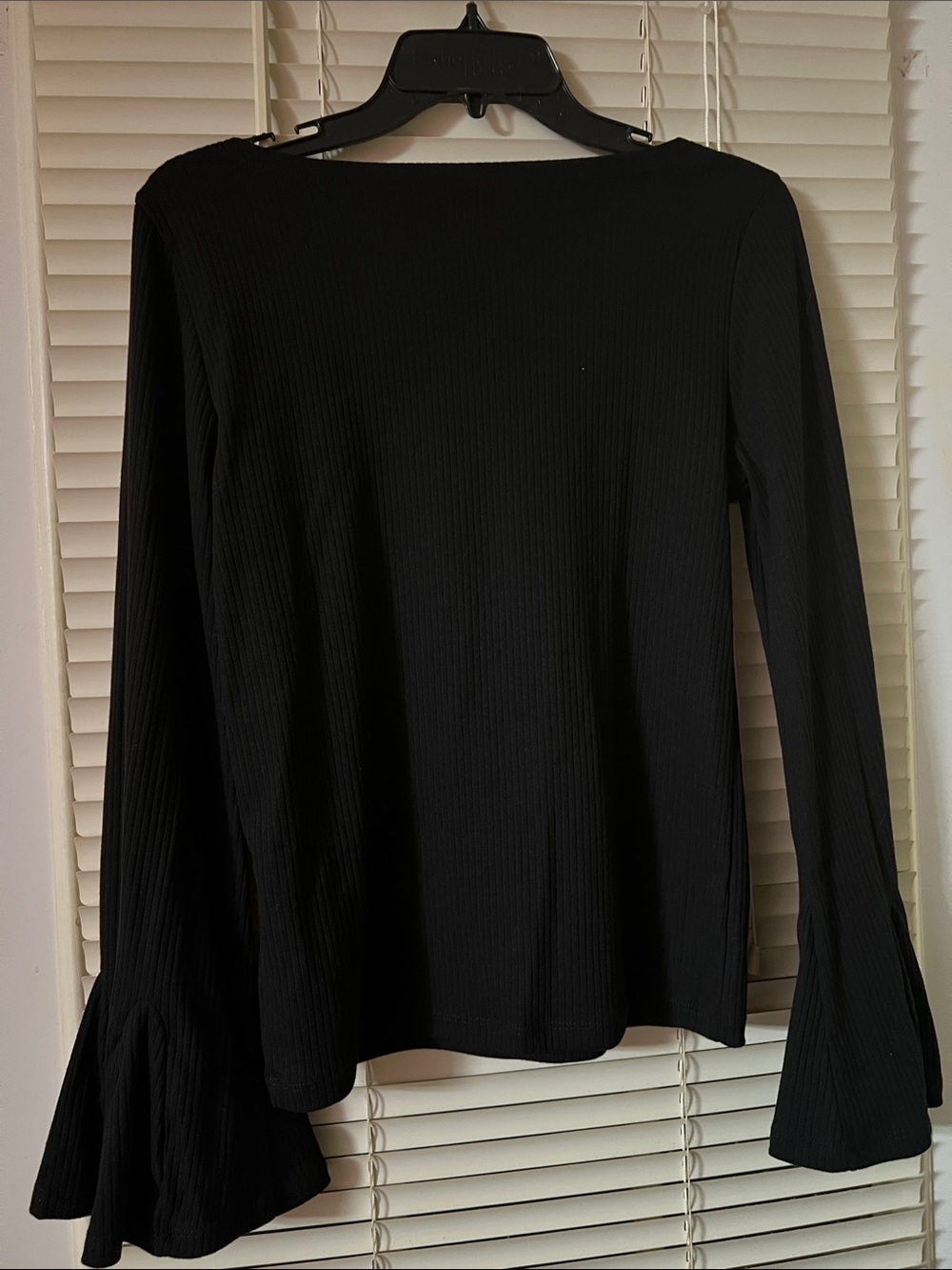 GAP Black Ribbed Long-Sleeve Top with Bell Sleeves - Picture 2 of 5